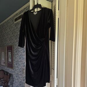 Anatomie Black Velvet Long-Sleeve Draped Wrap Dress